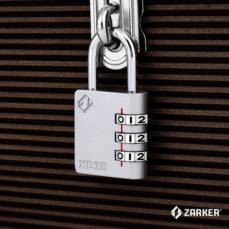 Zarker قفل مركب من زاركر XD35، قفل مكون من 3 أرقام لقفل قفل الرياضة في صالة الألعاب الرياضية المدرسية، سياج، صندوق أدوات، حقيبة، تخزين بمشبك (عبوة واحدة، رمادي) - Image 2